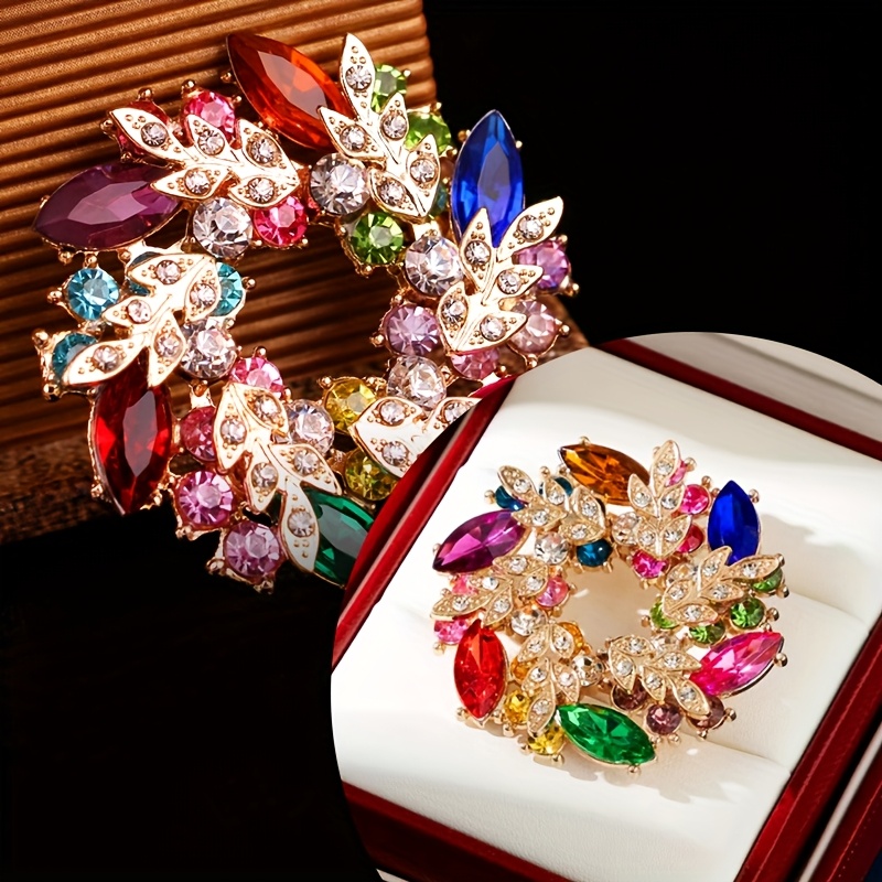 Colorful Round Brooch, Elegant Pin for Dresses and Sweaters